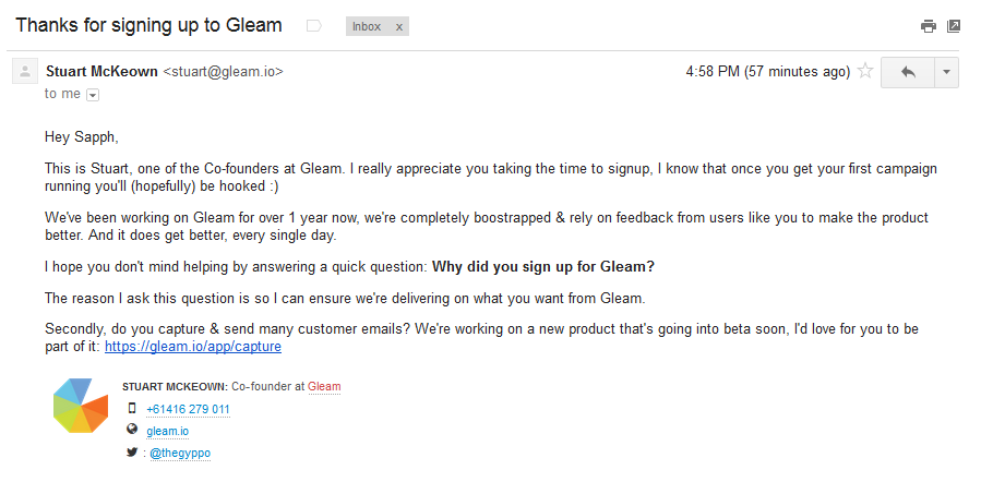 Welcome email