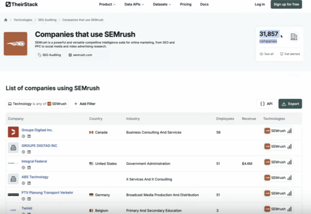 Theirstack screenshot